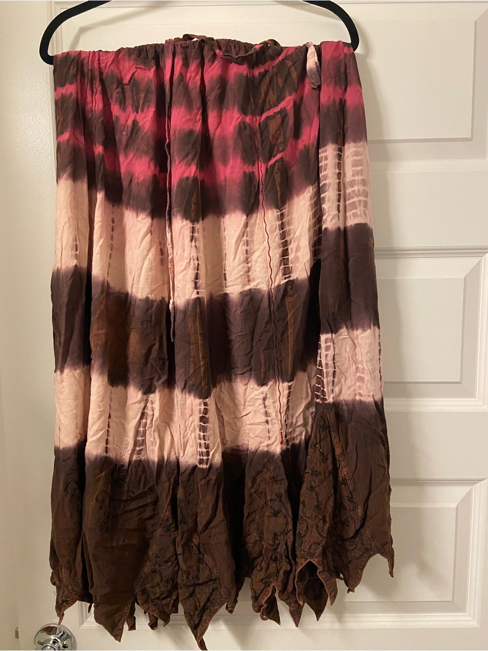 Tie-Dye Pink and Brown Maxi Skirt with Elastic Waist